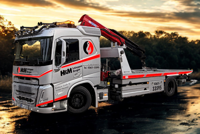 Volvo Trucks FM430, Edelstahlplateau und Ladekran